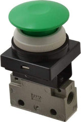 SMC PNEUMATICS - 0.14 CV Rate, 1/8" NPT Inlet Mechanical Valve - 2 Way, 2 Ports, Push Button Mushroom - Exact Tool & Supply
