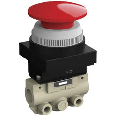 SMC PNEUMATICS - 0.14 CV Rate, 1/8" NPT Inlet Mechanical Valve - 2 Way, 2 Ports, Push Button Mushroom - Exact Tool & Supply