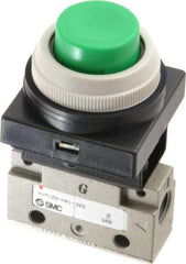 SMC PNEUMATICS - 0.14 CV Rate, 1/8" NPT Inlet Mechanical Valve - 2 Way, 2 Ports, Push Button Extended - Exact Tool & Supply