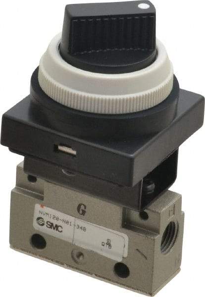 SMC PNEUMATICS - 0.14 CV Rate, 1/8" NPT Inlet Mechanical Valve - 2 Way, 2 Ports, Selector 90° Turn - Exact Tool & Supply