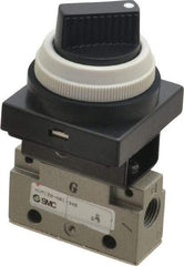 SMC PNEUMATICS - 0.14 CV Rate, 1/8" NPT Inlet Mechanical Valve - 2 Way, 2 Ports, Selector 90° Turn - Exact Tool & Supply