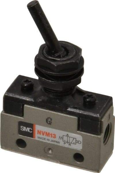 SMC PNEUMATICS - 0.14 CV Rate, 1/8" NPT Inlet Mechanical Valve - 3 Port, 2 Position, Toggle Lever - Exact Tool & Supply