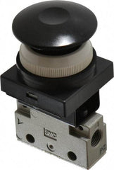 SMC PNEUMATICS - 0.14 CV Rate, 1/8" NPT Inlet Mechanical Valve - 3 Way, 2 Ports, Push Button Mushroom - Exact Tool & Supply