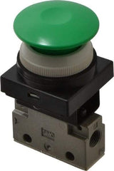 SMC PNEUMATICS - 0.14 CV Rate, 1/8" NPT Inlet Mechanical Valve - 3 Way, 2 Ports, Push Button Mushroom - Exact Tool & Supply