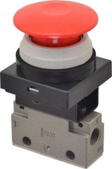 SMC PNEUMATICS - 0.14 CV Rate, 1/8" NPT Inlet Mechanical Valve - 3 Way, 2 Ports, Push Button Mushroom - Exact Tool & Supply