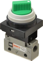 SMC PNEUMATICS - 0.14 CV Rate, 1/8" NPT Inlet Mechanical Valve - 3 Way, 2 Ports - Exact Tool & Supply
