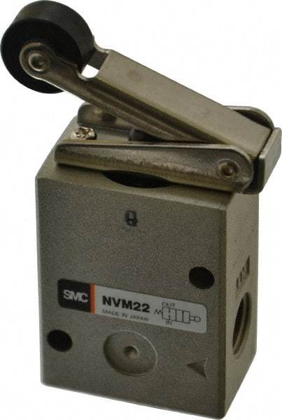 SMC PNEUMATICS - 1.00 CV Rate, 1/4" NPT Inlet Mechanical Valve - 2 Way, 2 Ports, Roller Lever - Exact Tool & Supply