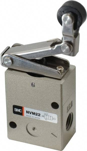 SMC PNEUMATICS - 1.00 CV Rate, 1/4" NPT Inlet Mechanical Valve - 2 Way, 2 Ports, Roller Lever One Way - Exact Tool & Supply