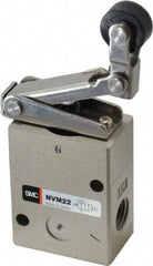 SMC PNEUMATICS - 1.00 CV Rate, 1/4" NPT Inlet Mechanical Valve - 2 Way, 2 Ports, Roller Lever One Way - Exact Tool & Supply