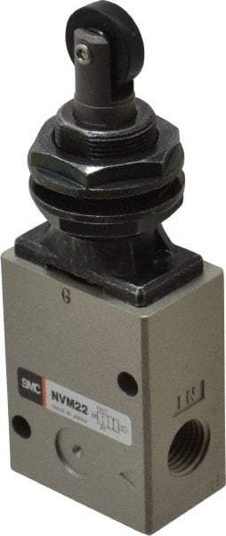 SMC PNEUMATICS - 1.00 CV Rate, 1/4" NPT Inlet Mechanical Valve - 2 Way, 2 Ports, Roller Plunger Inline - Exact Tool & Supply