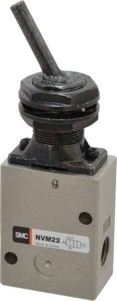 SMC PNEUMATICS - 1.00 CV Rate, 1/4" NPT Inlet Mechanical Valve - 2 Way, 2 Ports, Toggle Lever - Exact Tool & Supply