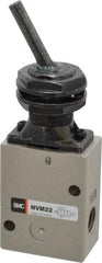 SMC PNEUMATICS - 1.00 CV Rate, 1/4" NPT Inlet Mechanical Valve - 2 Way, 2 Ports, Toggle Lever - Exact Tool & Supply