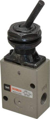 SMC PNEUMATICS - 1.00 CV Rate, 1/4" NPT Inlet Mechanical Valve - 3 Way, 2 Ports, Toggle Lever - Exact Tool & Supply