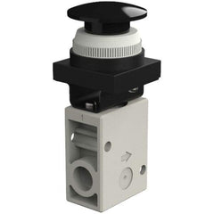 SMC PNEUMATICS - 1.00 CV Rate, 1/4" NPT Inlet Mechanical Valve - 3 Way, 2 Ports, Push Button Mushroom - Exact Tool & Supply