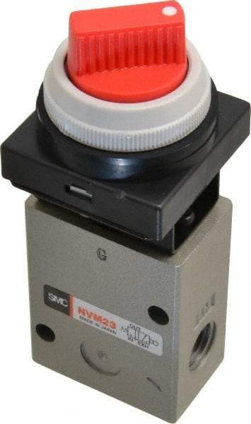 SMC PNEUMATICS - 1.00 CV Rate, 1/4" NPT Inlet Mechanical Valve - 3 Way, 2 Ports - Exact Tool & Supply
