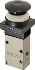 SMC PNEUMATICS - 0.38 CV Rate, 1/4" NPT Inlet Mechanical Valve - 3 Way, 3 Ports, Push Button Mushroom - Exact Tool & Supply