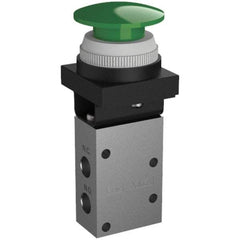 SMC PNEUMATICS - 0.38 CV Rate, 1/4" NPT Inlet Mechanical Valve - 3 Way, 3 Ports, Push Button Mushroom - Exact Tool & Supply