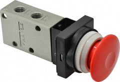 SMC PNEUMATICS - 0.38 CV Rate, 1/4" NPT Inlet Mechanical Valve - 3 Way, 3 Ports, Push Button Mushroom - Exact Tool & Supply