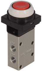 SMC PNEUMATICS - 0.38 CV Rate, 1/4" NPT Inlet Mechanical Valve - 3 Way, 3 Ports, Push Button Flush - Exact Tool & Supply