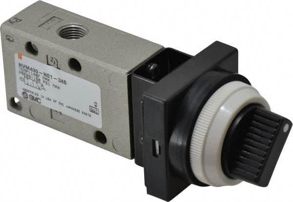 SMC PNEUMATICS - 0.38 CV Rate, 1/4" NPT Inlet Mechanical Valve - 3 Way, 3 Ports - Exact Tool & Supply