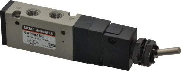 SMC PNEUMATICS - 0.55 CV Rate, 1/8" NPT Inlet Mechanical Valve - 4 Way, 5 Ports, Toggle Lever - Exact Tool & Supply