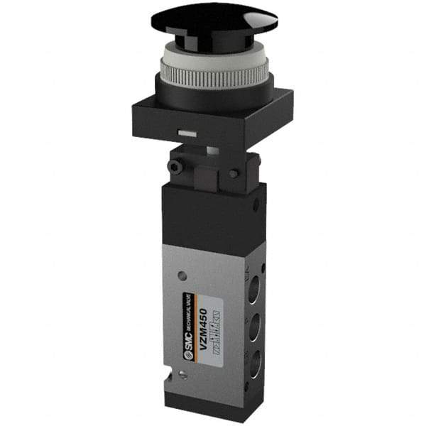 SMC PNEUMATICS - 0.55 CV Rate, 1/8" NPT Inlet Mechanical Valve - 4 Way, 5 Ports, Push Button Mushroom - Exact Tool & Supply