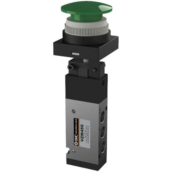 SMC PNEUMATICS - 0.55 CV Rate, 1/8" NPT Inlet Mechanical Valve - 4 Way, 5 Ports, Push Button Mushroom - Exact Tool & Supply