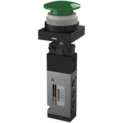 SMC PNEUMATICS - 0.55 CV Rate, 1/8" NPT Inlet Mechanical Valve - 4 Way, 5 Ports, Push Button Mushroom - Exact Tool & Supply