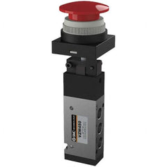SMC PNEUMATICS - 0.55 CV Rate, 1/8" NPT Inlet Mechanical Valve - 4 Way, 5 Ports, Push Button Mushroom - Exact Tool & Supply