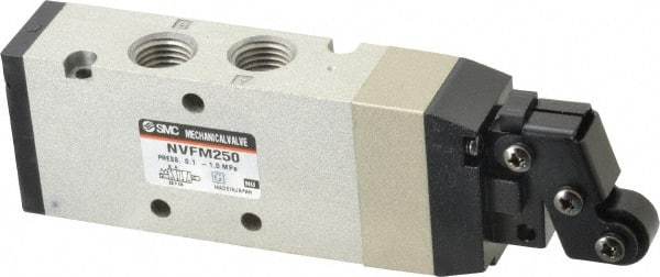SMC PNEUMATICS - 1.00 CV Rate, 1/4" NPT Inlet Mechanical Valve - 4 Way, 5 Ports, Roller Lever - Exact Tool & Supply