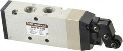 SMC PNEUMATICS - 1.00 CV Rate, 1/4" NPT Inlet Mechanical Valve - 4 Way, 5 Ports, Roller Lever - Exact Tool & Supply