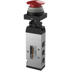 SMC PNEUMATICS - 1.00 CV Rate, 1/4" NPT Inlet Mechanical Valve - 4 Way, 5 Ports, Push Button Mushroom - Exact Tool & Supply