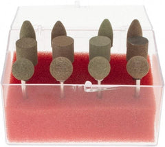 Grier Abrasives - 12 Piece Aluminum Oxide Rubber Rubber Mounted Abrasive Wheel Set - Includes Mounted Wheels with 1/8" Diam x 1-1/2" Long Shank - Exact Tool & Supply