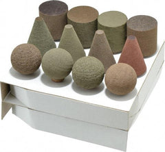 Grier Abrasives - 12 Piece Aluminum Oxide Rubber Rubber Mounted Abrasive Wheel Set - Includes Mounted Wheels with 1/4" Diam x 1-1/2" Long Shank - Exact Tool & Supply