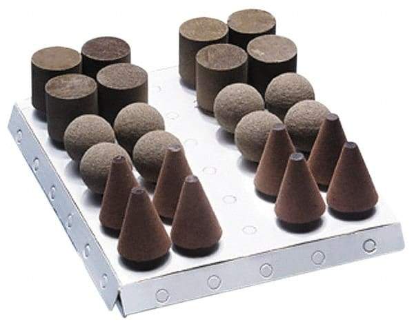 Grier Abrasives - 24 Piece Aluminum Oxide Rubber Rubber Mounted Abrasive Wheel Set - Includes Mounted Wheels with 1/4" Diam x 1-1/2" Long Shank - Exact Tool & Supply