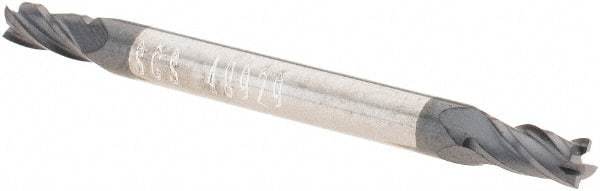 SGS - 2.5mm, 5mm LOC, 3mm Shank Diam, 38mm OAL, 4 Flute, Solid Carbide Square End Mill - Double End, AlTiN Finish, Spiral Flute, 30° Helix, Centercutting, Right Hand Cut, Right Hand Flute, Series 14M - Exact Tool & Supply