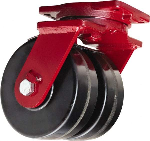 Hamilton - 10" Diam x 3" Wide x 12-1/2" OAH Top Plate Mount Dual Swivel Caster - Phenolic, 4,000 Lb Capacity, Straight Roller Bearing, 6-1/8 x 7-1/2" Plate - Exact Tool & Supply