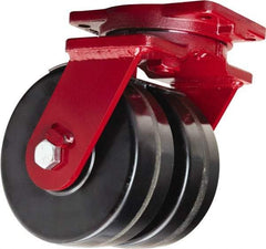 Hamilton - 10" Diam x 3" Wide x 12-1/2" OAH Top Plate Mount Dual Swivel Caster - Phenolic, 4,000 Lb Capacity, Straight Roller Bearing, 6-1/8 x 7-1/2" Plate - Exact Tool & Supply