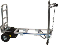 Wesco Industrial Products - 1,200 Lb Capacity 61-3/4" OAH Battery Powered Convertible Hand Truck - 18 x 7-1/2" Base Plate, Loop Handle, Aluminum, Full Pneumatic Wheels - Exact Tool & Supply