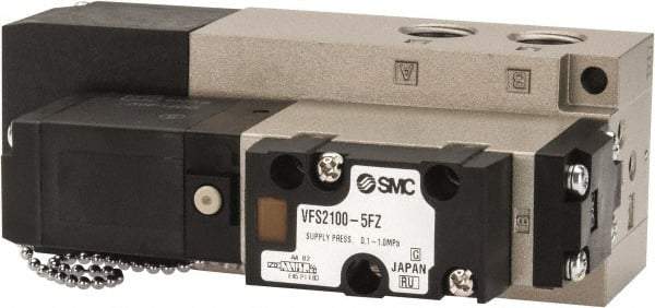 SMC PNEUMATICS - 0.8 CV Flow Rate, Single Solenoid Pilot Operated Valve - 5 Port, 2 Position, Spring Return, 1/4" NPT Inlet, 24 V - Exact Tool & Supply