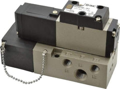 SMC PNEUMATICS - 0.8 CV Flow Rate, Single Solenoid Pilot Operated Valve - 5 Port, 2 Position, Spring Return, 1/4" NPT Inlet, 110 V - Exact Tool & Supply