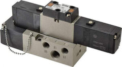 SMC PNEUMATICS - 0.8 CV Flow Rate, Double Solenoid Pilot Operated Valve - 5 Port, 2 Position, 1/4" NPT Inlet, 24 V - Exact Tool & Supply