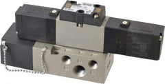 SMC PNEUMATICS - 0.8 CV Flow Rate, Double Solenoid Pilot Operated Valve - 5 Port, 2 Position, 1/4" NPT Inlet, 110 V - Exact Tool & Supply