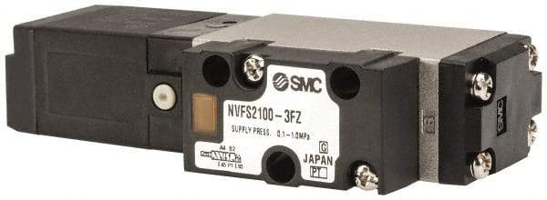 SMC PNEUMATICS - 0.8 CV Flow Rate, Single Solenoid Pilot Operated Valve - 5 Port, 2 Position, Spring Return, 1/4" NPT Inlet, 110 V - Exact Tool & Supply