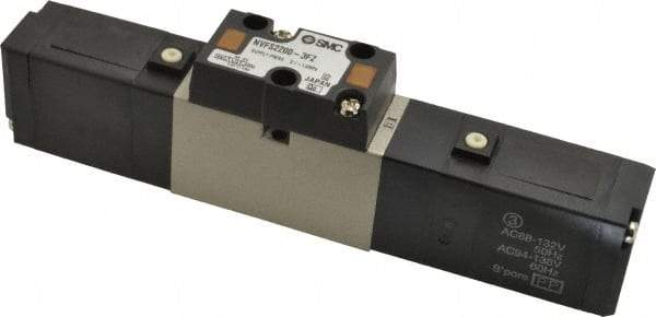 SMC PNEUMATICS - 0.8 CV Flow Rate, Double Solenoid Pilot Operated Valve - 5 Port, 2 Position, 1/4" NPT Inlet, 110 V - Exact Tool & Supply