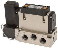 SMC PNEUMATICS - 2 CV Flow Rate, Single Solenoid Pilot Operated Valve - 5 Port, 2 Position, Spring Return, 3/8" NPT Inlet, 24 V - Exact Tool & Supply