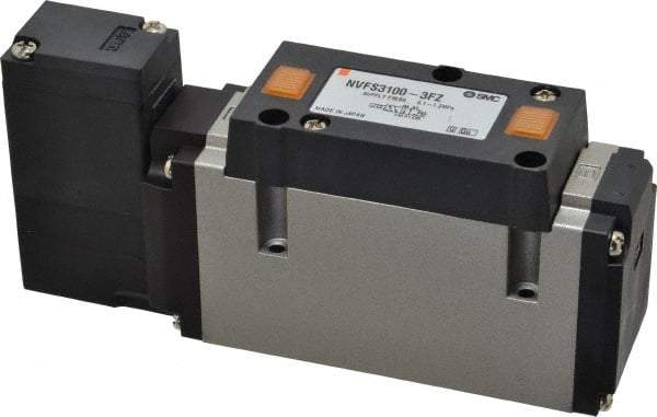 SMC PNEUMATICS - 2 CV Flow Rate, Single Solenoid Pilot Operated Valve - 5 Port, 2 Position, Spring Return, 3/8" NPT Inlet, 110 V - Exact Tool & Supply
