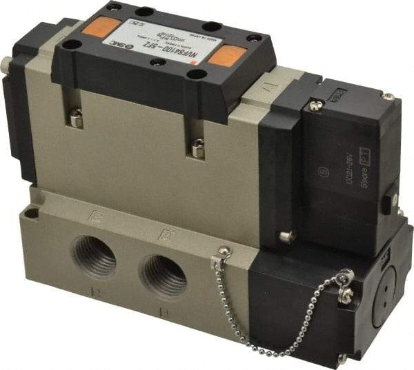 SMC PNEUMATICS - 3.6 CV Flow Rate, Single Solenoid Pilot Operated Valve - 5 Port, 2 Position, Spring Return, 1/2" NPT Inlet, 24 V - Exact Tool & Supply