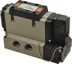 SMC PNEUMATICS - 3.6 CV Flow Rate, Single Solenoid Pilot Operated Valve - 5 Port, 2 Position, Spring Return, 1/2" NPT Inlet, 24 V - Exact Tool & Supply