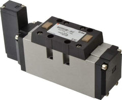 SMC PNEUMATICS - 5.7 CV Flow Rate, Single Solenoid Pilot Operated Valve - 5 Port, 2 Position, Spring Return, 3/4" NPT Inlet, 110 V - Exact Tool & Supply